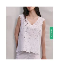 Top En Coton Broderie De Saint-Gall Blanc