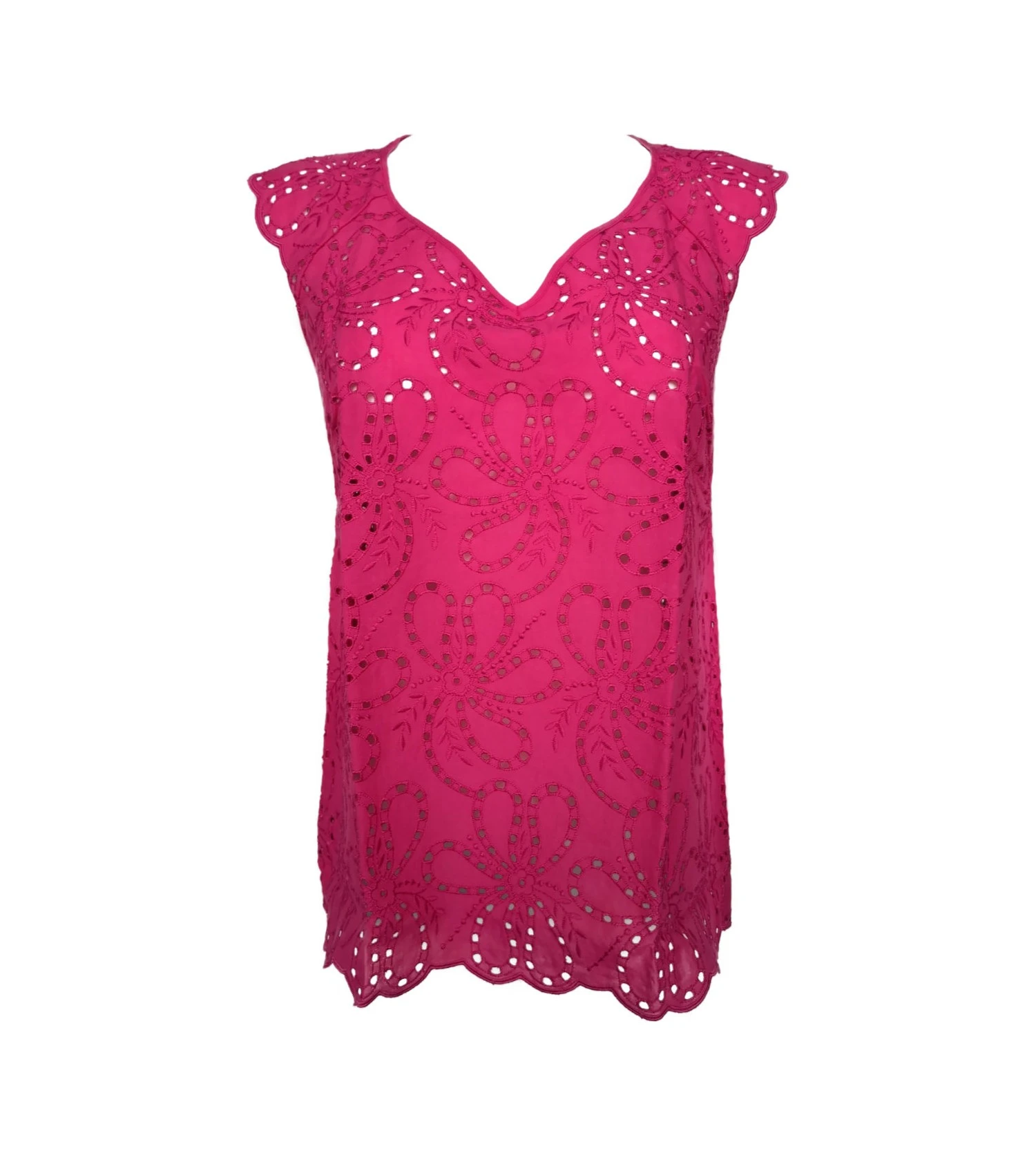 Oscalito Fushia Pink St. Gallen Embroidery Sleeveless Cotton Top 4 Oscalito Fushia Pink St. Gallen Embroidery Sleeveless Cotton Top – Image 2