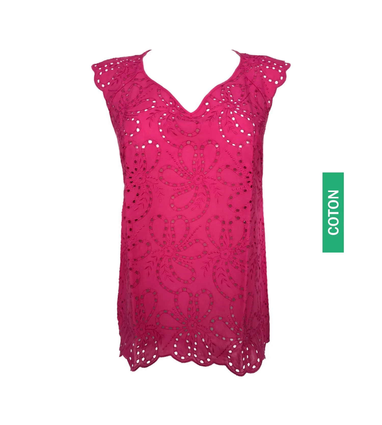 Oscalito Fushia Pink St. Gallen Embroidery Sleeveless Cotton Top 3 Oscalito Fushia Pink St. Gallen Embroidery Sleeveless Cotton Top