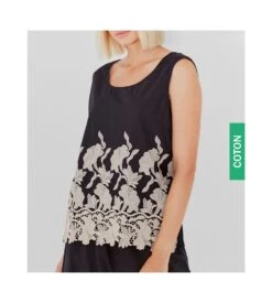 Top En Coton Et Broderie Macramé NOIR