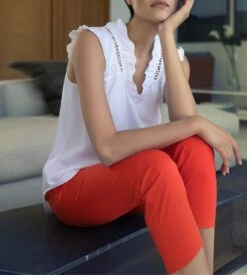 Top En Coton Jersey Macramé Blanc