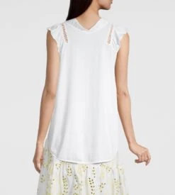 Oscalito Blanc – Top Sans Manches en Coton Jersey avec Broderie Macramé et Épaules Volantées -Lingerie Sipp top en coton jersey macrame blanc 4