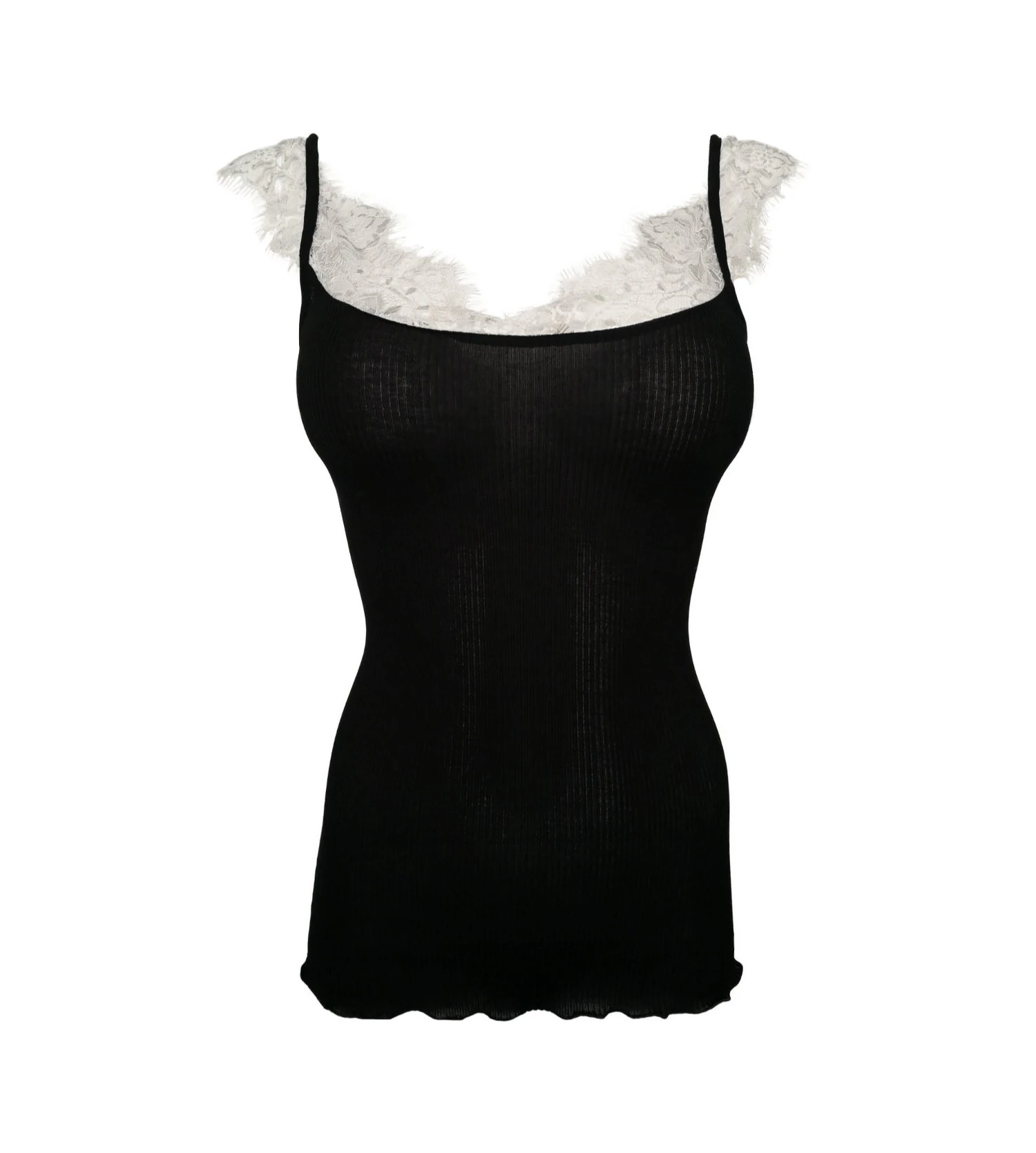 Oscalito Top en Coton Mako et Dentelle de Chantilly – Débardeur Noir en Fil d'Écosse 4 Oscalito Top en Coton Mako et Dentelle de Chantilly – Débardeur Noir en Fil d'Écosse – Image 2