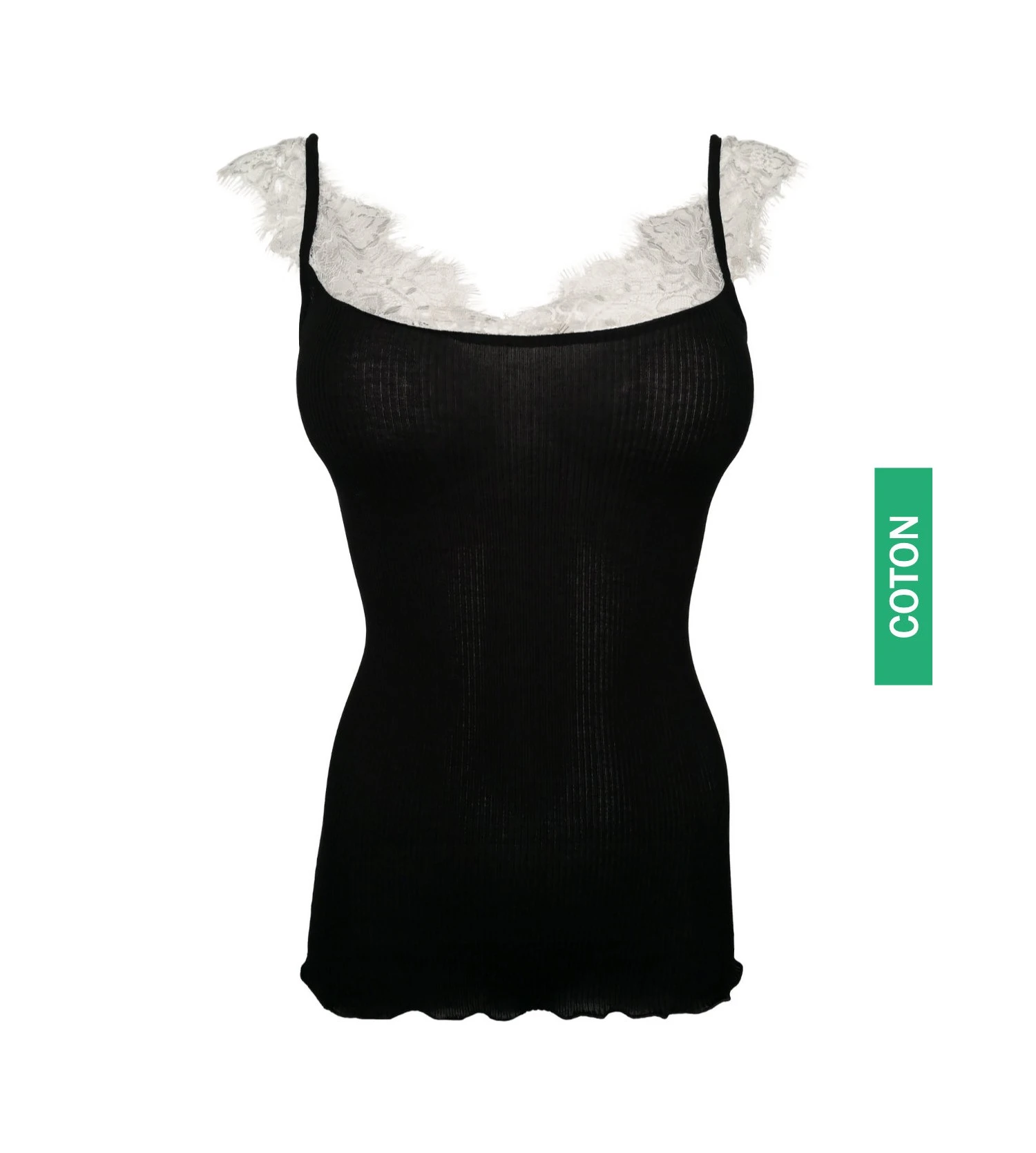 Oscalito Top en Coton Mako et Dentelle de Chantilly – Débardeur Noir en Fil d'Écosse 3 Oscalito Top en Coton Mako et Dentelle de Chantilly – Débardeur Noir en Fil d'Écosse
