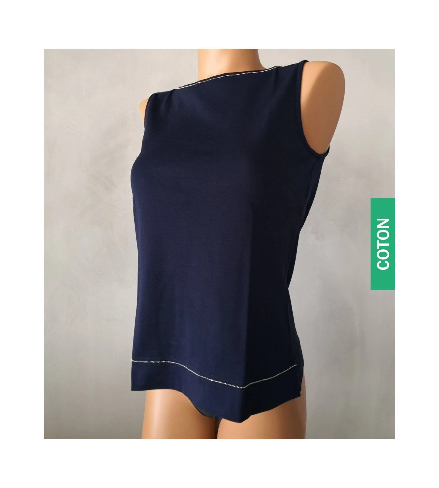 Top En Fil D'Ecosse Et Chaine Métal BLEU 3 Top En Fil D'Ecosse Et Chaine Métal BLEU