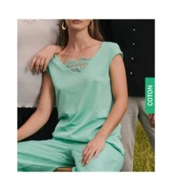 Top En Fil D'Ecosse Et Dentelle Menthe