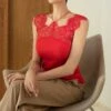 Top En Fil D'Ecosse Et Dentelle Rouge -Lingerie Sipp top en fil d ecosse et dentelle rouge