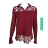 Top Oscalito Laine et Soie Bordeaux à Grand Col et Dentelle Chantilly