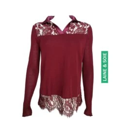 Top En Laine Et Soie à Grand Col Bordeaux