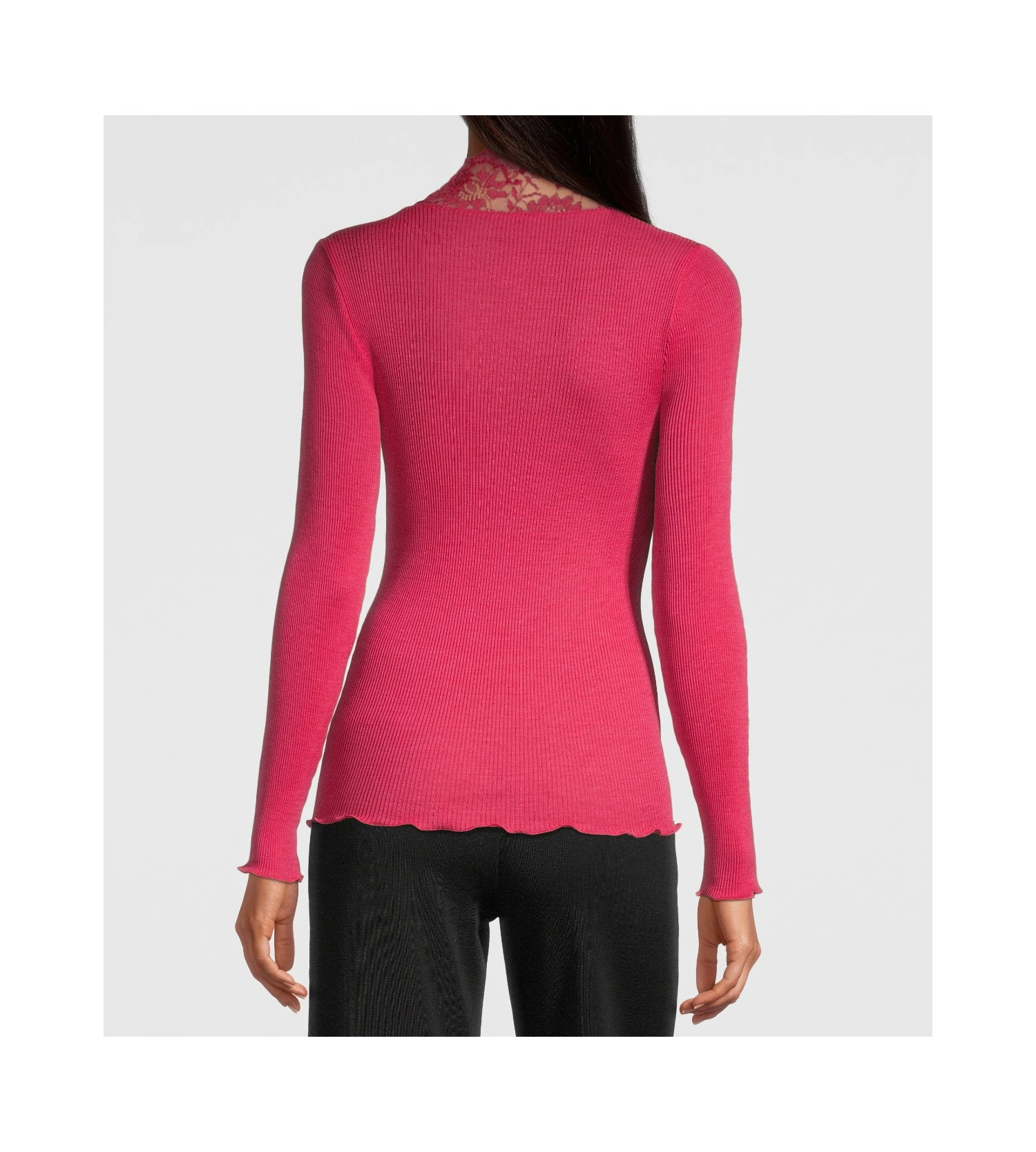 Oscalito Top Laine & Soie Fushia - Col Dentelle de Calais Leavers & Maille Fine Côtelée 7 Oscalito Top Laine & Soie Fushia - Col Dentelle de Calais Leavers & Maille Fine Côtelée – Image 5