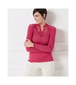 Oscalito Top Laine & Soie Fushia - Col Dentelle de Calais Leavers & Maille Fine Côtelée 13 Oscalito Top Laine & Soie Fushia - Col Dentelle de Calais Leavers & Maille Fine Côtelée -Lingerie Sipp top en laine soie a col dentelle 624 fushia 4