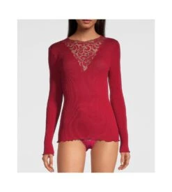 Top Laine Et Soie Avec Broderie Rouge