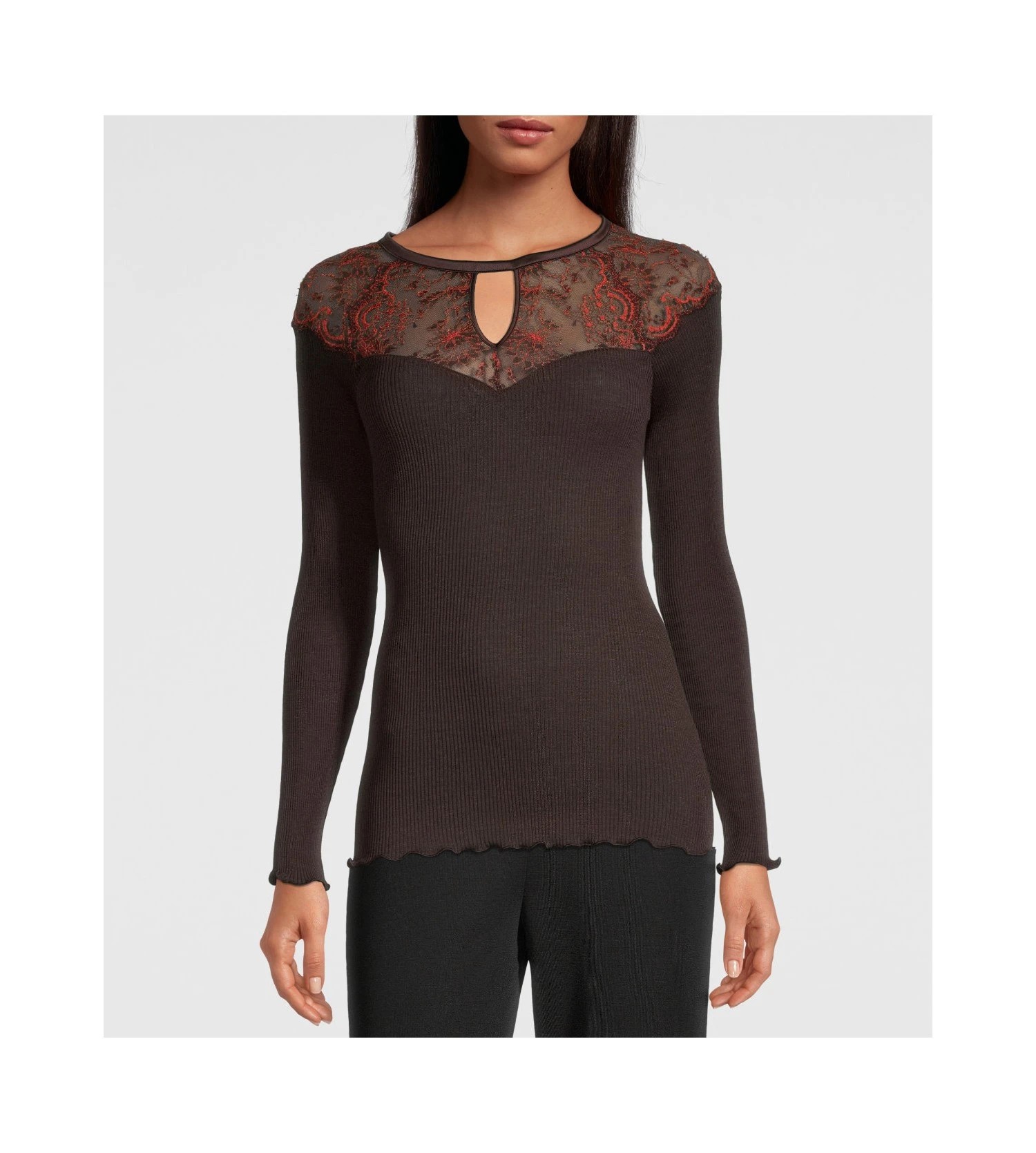 Top Laine Et Soie Avec Dentelle Moka 5 Top Laine Et Soie Avec Dentelle Moka – Image 3