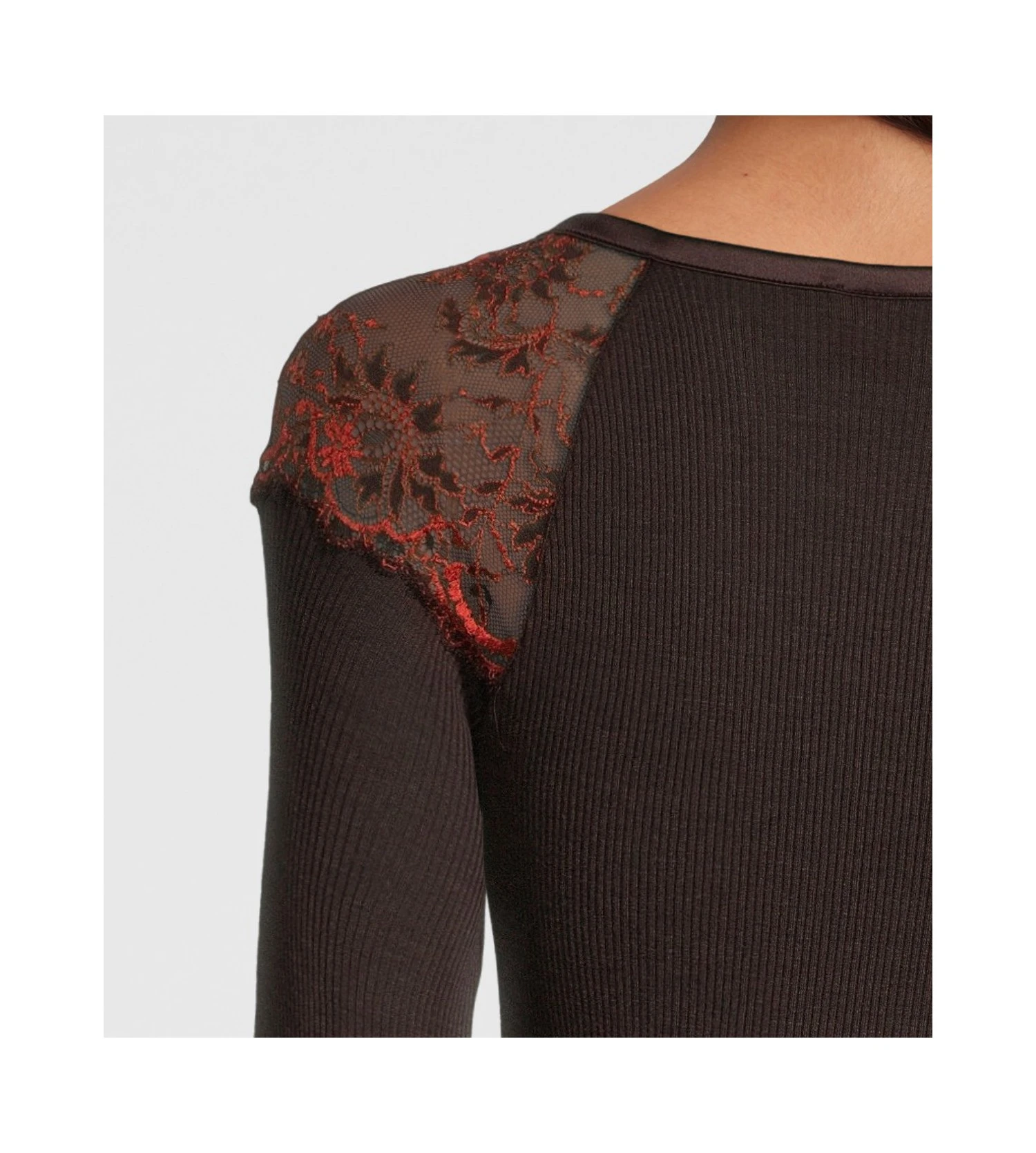 Top Laine Et Soie Avec Dentelle Moka 7 Top Laine Et Soie Avec Dentelle Moka – Image 5