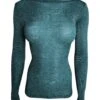 Fraly Top Laine et Soie Lurex Smeraldo Argento – Col Raglan en Maille Scintillante -Lingerie Sipp top laine et soie lurex col raglan smeraldo argento