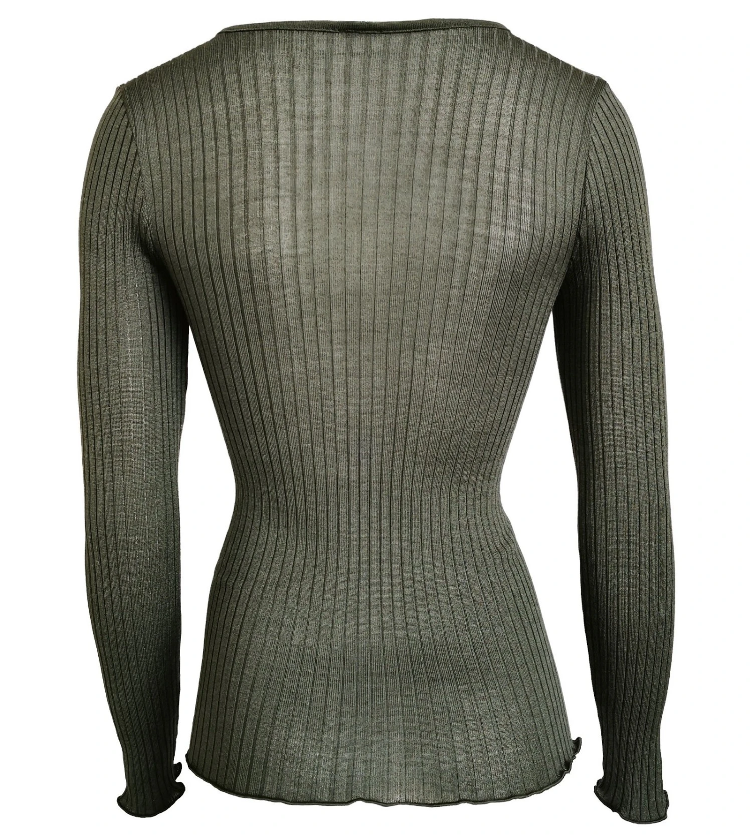 Oscalito Top Laine et Soie Vert Bosco – Pull Fin Col et Ourlet Brodés Feuillage 4 Oscalito Top Laine et Soie Vert Bosco – Pull Fin Col et Ourlet Brodés Feuillage – Image 2