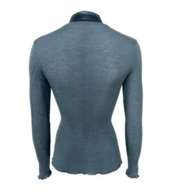 Pull Bleu Laine & Soie Col En V Satiné Sucre -Lingerie Sipp top manches longues col satin sucre 3