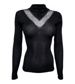 Pull Laine & Soie Avec Bande Strass Noir