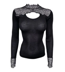 Pull Laine & Soie Avec Dentelle Noir