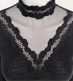 Pull Laine & Soie Col En Dentelle Et Tulle Noir -Lingerie Sipp top ml col chemine dentelle tulle 020 noir 3