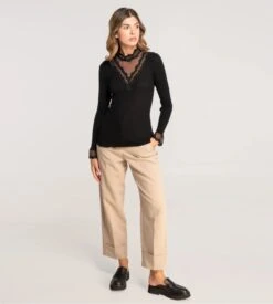 Pull Laine & Soie Col En Dentelle Et Tulle Noir -Lingerie Sipp top ml col chemine dentelle tulle 020 noir 4