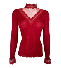 Pull Laine & Soie Col En Dentelle Et Tulle Rouge