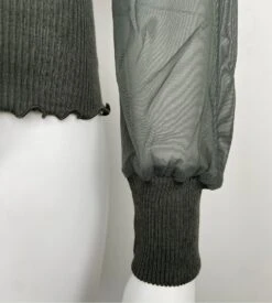 Oscalito Bosco Dark Green Tulle Sleeve Top – Wool & Silk Mock Neck Ribbed Knit -Lingerie Sipp top ml col chemine manches tulle 932 bosco gris 4