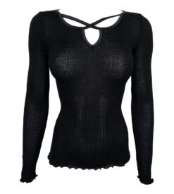 Top Manches Longues Laine & Soie Noir