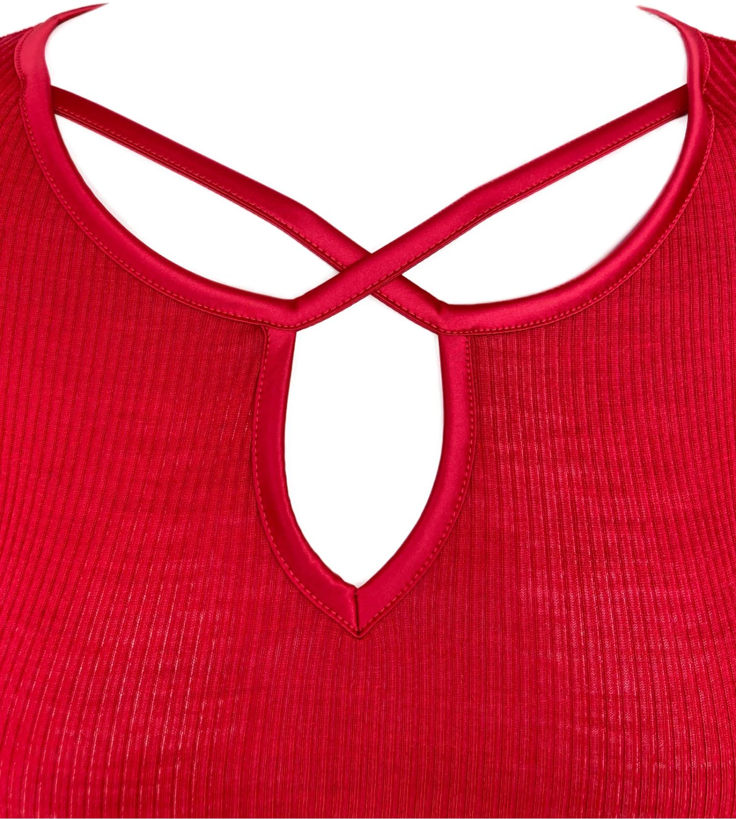 Top Oscalito Rosso Manches Longues – Maille Côtelée Laine & Soie avec Décolleté Satin 4 Top Oscalito Rosso Manches Longues – Maille Côtelée Laine & Soie avec Décolleté Satin – Image 2