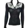 Top à Manches Longues Laine & Soie Noir -Lingerie Sipp top ml dentelle col taffeta noir