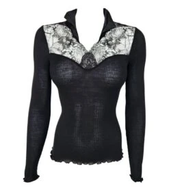 Top à Manches Longues Laine & Soie Noir