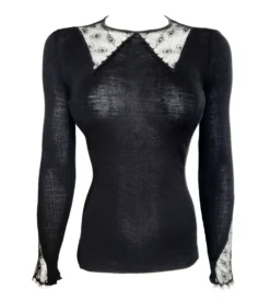 Top En Laine & Soie Avec Dentelle Chantilly Noir