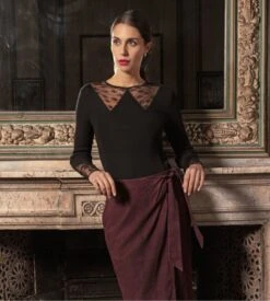 Top En Laine & Soie Avec Dentelle Chantilly Noir -Lingerie Sipp top ml tulle brode noir 4