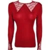 Top à Manches Longues En Tulle Brodé Laine & Soie Rouge -Lingerie Sipp top ml tulle brode rouge