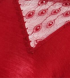 Oscalito Top Manches Longues Laine & Soie Rouge - Dentelle de Calais et Maille Côtelée -Lingerie Sipp top ml tulle brode rouge 3