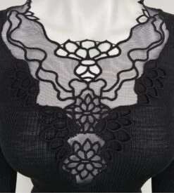 Top Manches Longues Laine & Soie Décolleté Macramé Noir -Lingerie Sipp top ml u macrame 020 noir 4
