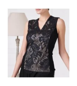 Top Sans Manches En Laine Et Soie NOIR