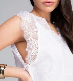 Top Sans Manches En Lin Décolleté Dentelle Blanc -Lingerie Sipp top sans manches lin et dentelle blanc 5