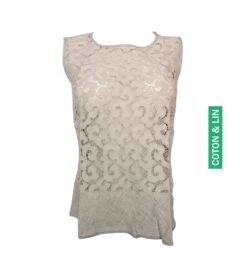 Oscalito Top Sans Manches en Lin et Macramé – Coloris Ficelle, Haut de Gamme Italien -Lingerie Sipp top sans manches lin et macrame 317 ficelle 10
