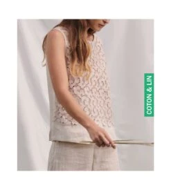 Top Sans Manches Lin Et Macramé Ficelle