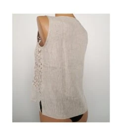 Oscalito Top Sans Manches en Lin et Macramé – Coloris Ficelle, Haut de Gamme Italien -Lingerie Sipp top sans manches lin et macrame 317 ficelle 3