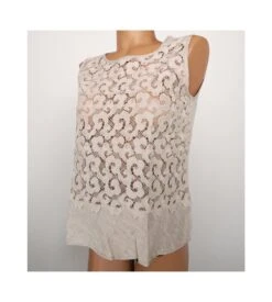 Oscalito Top Sans Manches en Lin et Macramé – Coloris Ficelle, Haut de Gamme Italien -Lingerie Sipp top sans manches lin et macrame 317 ficelle 9