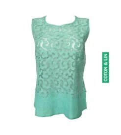 Top Sans Manches Lin Et Macramé Menthe