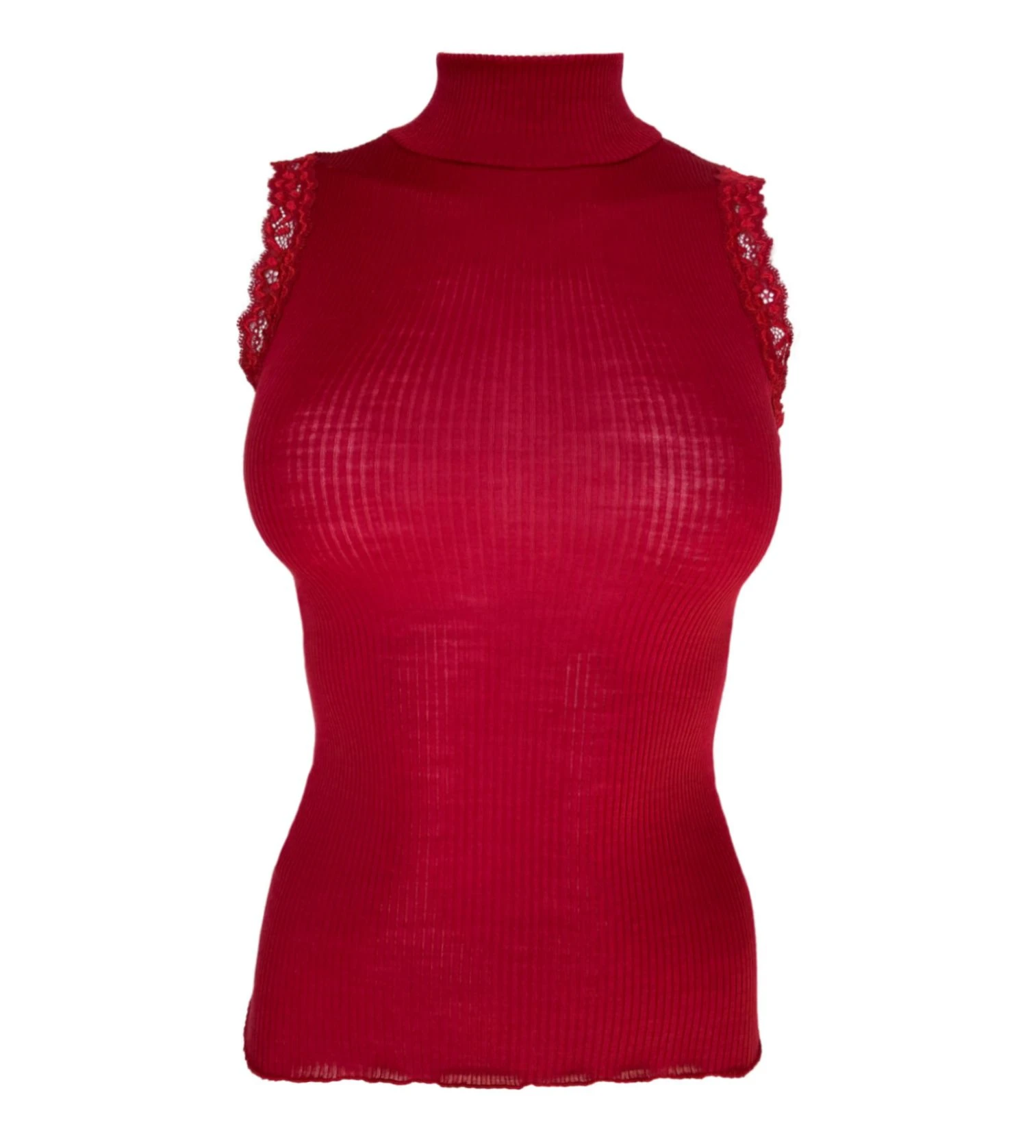 Top Sans Manches Fraly Laine & Soie Rouge - Caraco avec Dentelle Raffinée 3 Top Sans Manches Fraly Laine & Soie Rouge - Caraco avec Dentelle Raffinée