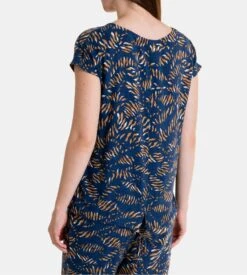 Top Massana Bleu Marine à Imprimé Végétal - T-shirt Femme Col V et Liens de Serrage -Lingerie Sipp top v dame mc pap b11 bleu marin bleu 3