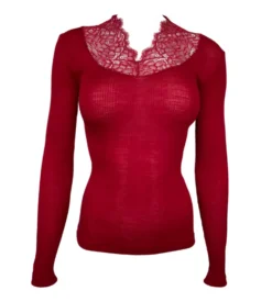 Pull Laine & Soie Avec Dentelle Rouge