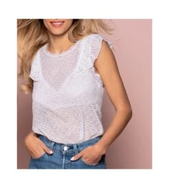 Top Volants Sans Manches Dentelle 0001 Blanc