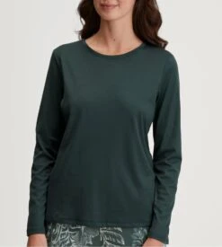 Calida T-shirt à Manches Longues Vert En Coton Favourites Botanic Deep Emerald Green