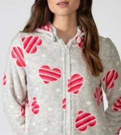 Veste à Capuche Pilou Femme Grise Imprimé Coeurs Rayés Rouges -Lingerie Sipp veste a capuche pilou pour femme grise 2