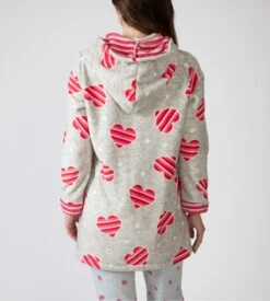 Veste à Capuche Pilou Femme Grise Imprimé Coeurs Rayés Rouges -Lingerie Sipp veste a capuche pilou pour femme grise 3